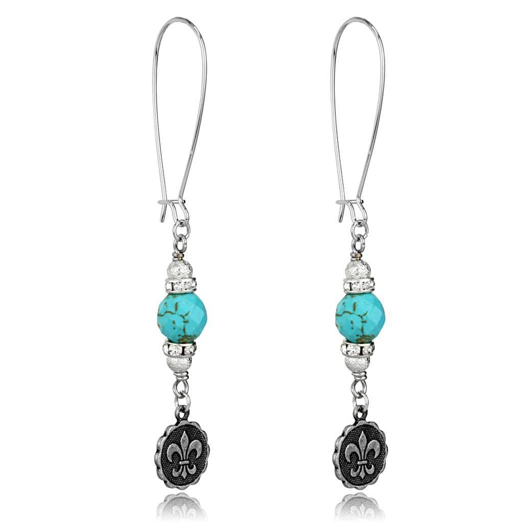 Alamode Antique Silver White Metal Earrings with Synthetic Turquoise in Turquoise - Alamode