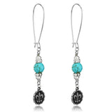 Alamode Antique Silver White Metal Earrings with Synthetic Turquoise in Turquoise - Alamode - Flyclothing LLC