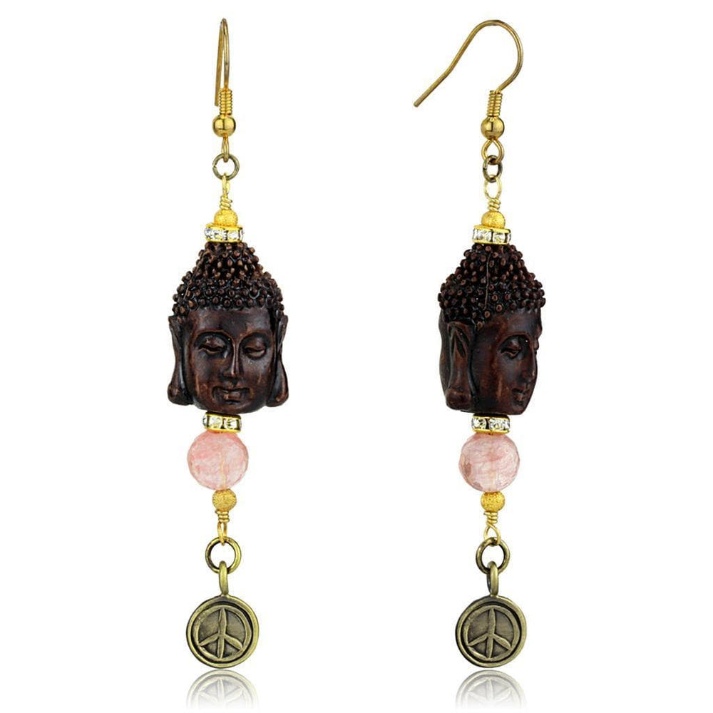 Alamode Antique Copper White Metal Earrings with Synthetic Glass Bead in Rose - Alamode