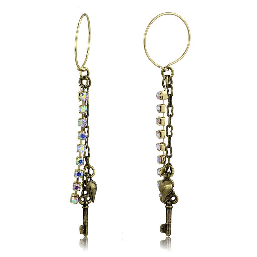 Alamode Antique Copper White Metal Earrings with Top Grade Crystal in White AB - Alamode