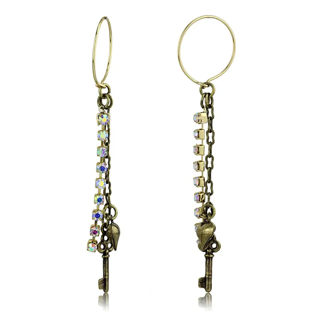 Alamode Antique Copper White Metal Earrings with Top Grade Crystal in White AB - Alamode - Flyclothing LLC