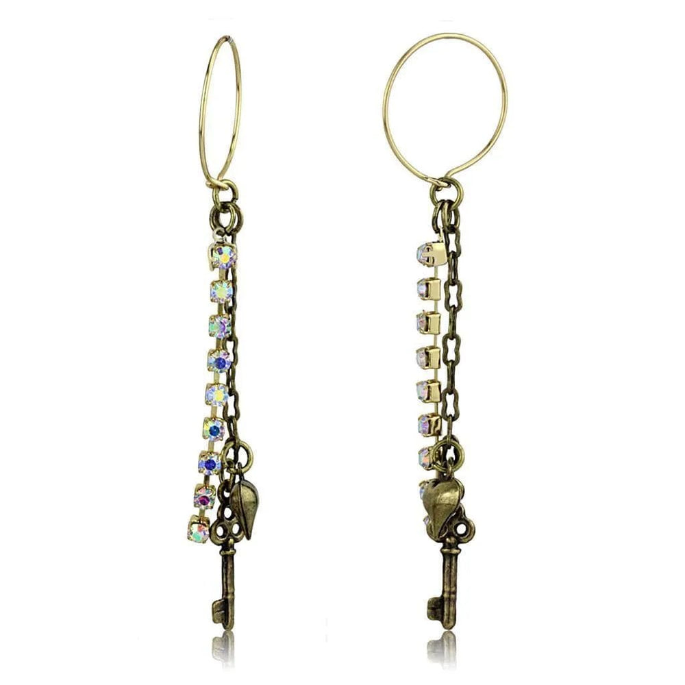 Alamode Antique Copper White Metal Earrings with Top Grade Crystal in White AB - Alamode