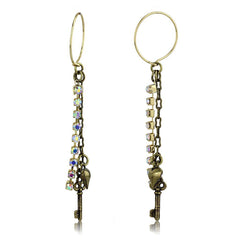 Alamode Antique Copper White Metal Earrings with Top Grade Crystal in White AB - Alamode