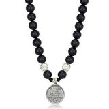 Alamode Antique Silver White Metal Necklace with Synthetic Glass Bead in Jet - Alamode