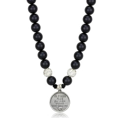 Alamode Antique Silver White Metal Necklace with Synthetic Glass Bead in Jet - Alamode
