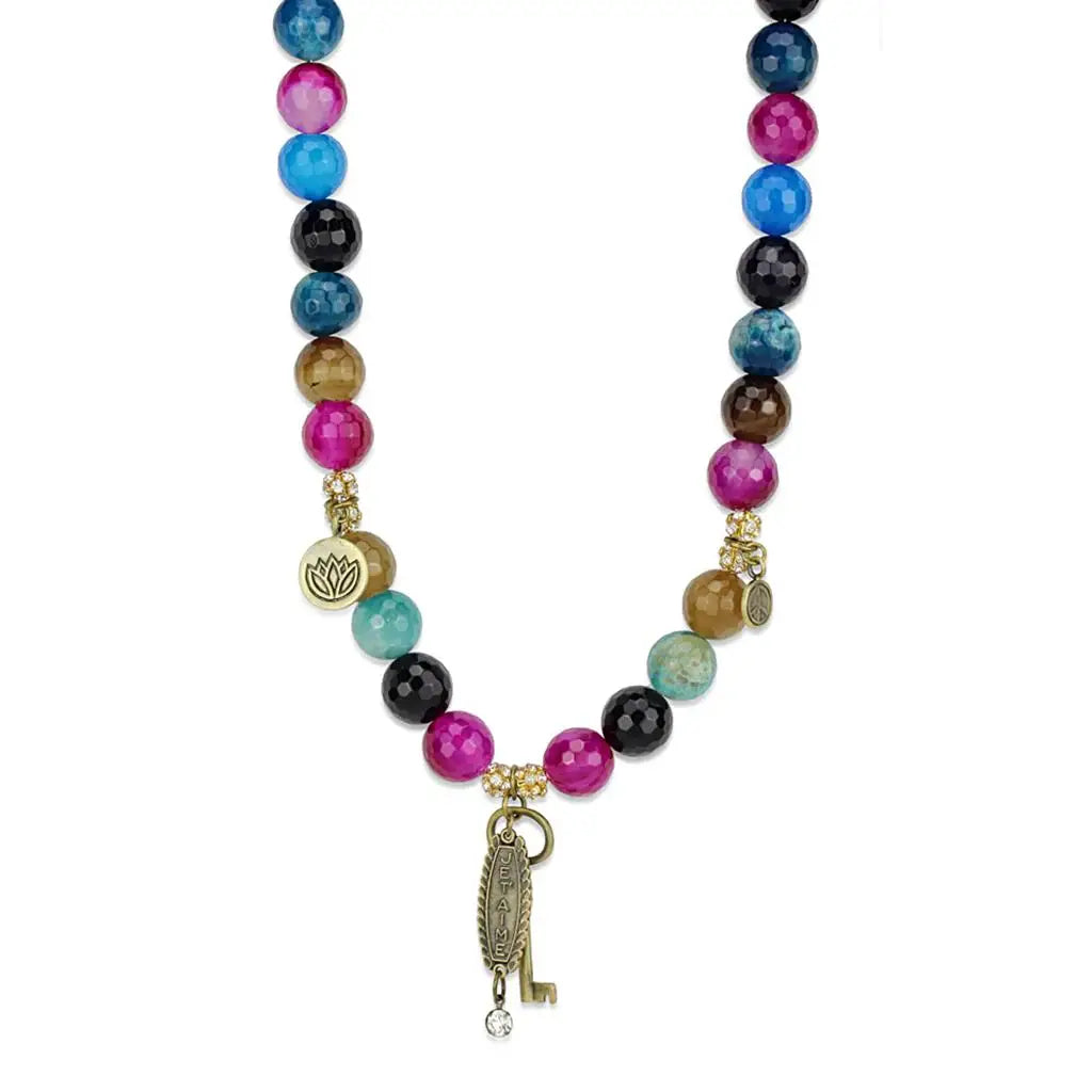 Alamode Antique Copper White Metal Necklace with Synthetic Onyx in Multi Color - Alamode - Flyclothing LLC