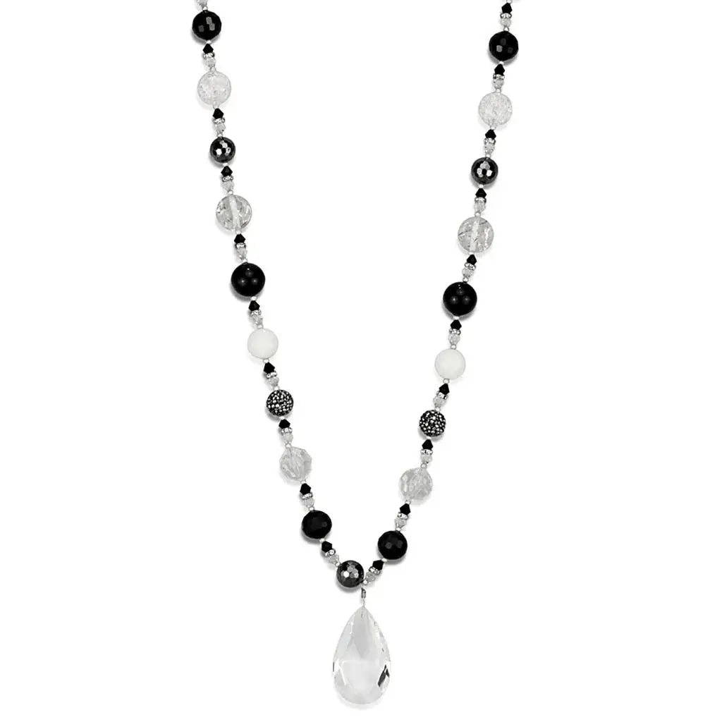Alamode Antique Silver White Metal Necklace with Synthetic Synthetic Glass in Clear - Alamode - Flyclothing LLC