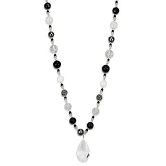 Alamode Antique Silver White Metal Necklace with Synthetic Synthetic Glass in Clear