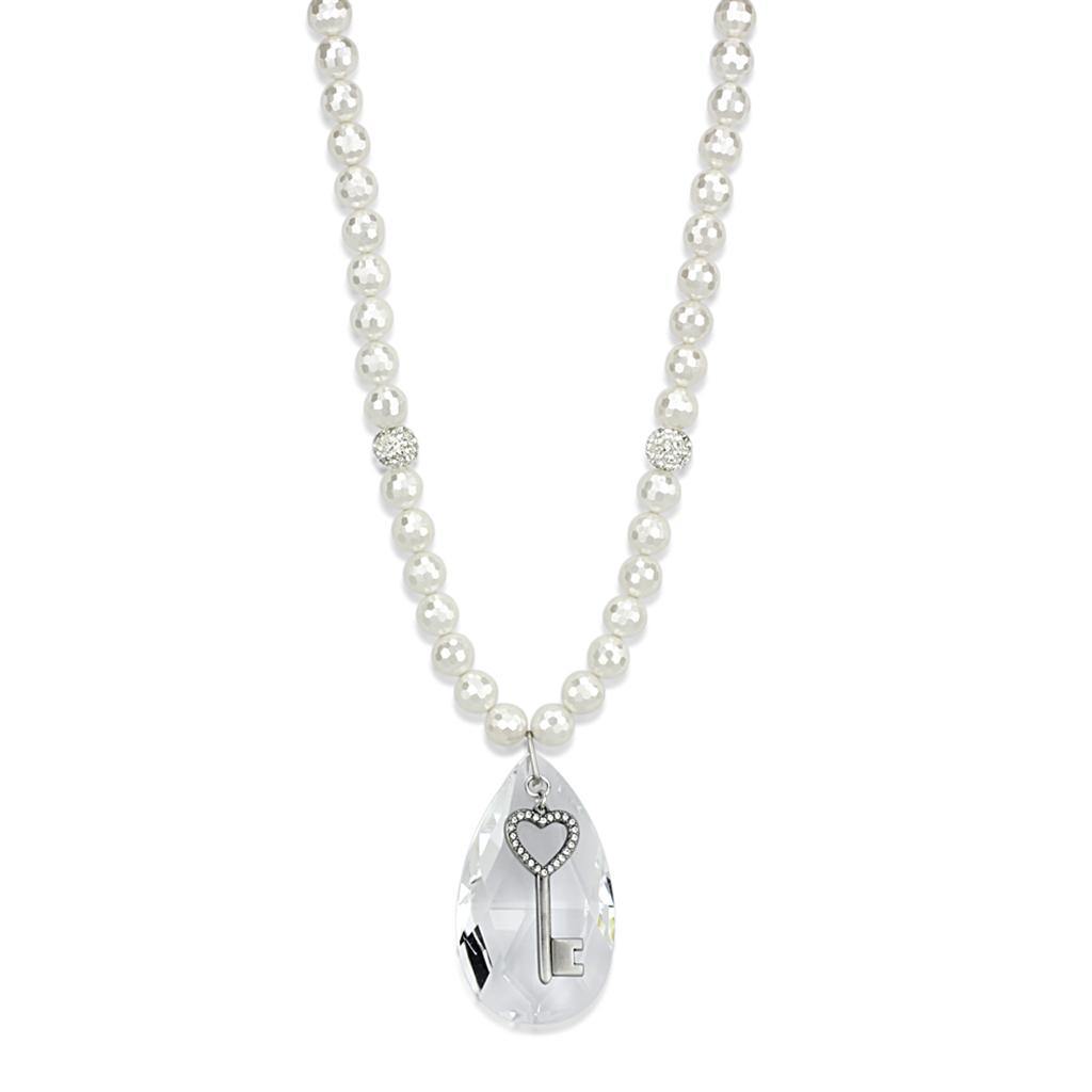 Alamode Antique Silver White Metal Necklace with Synthetic Synthetic Glass in Clear - Alamode