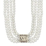 Alamode Antique Silver White Metal Necklace with Synthetic Glass Bead in White - Alamode