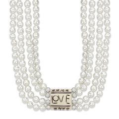 Alamode Antique Silver White Metal Necklace with Synthetic Glass Bead in White - Alamode