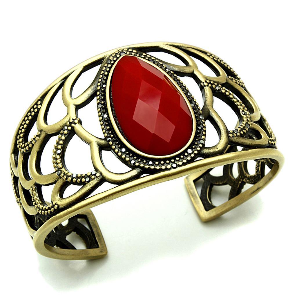 Alamode Antique Copper Brass Bangle with Synthetic Synthetic Stone in Siam - Alamode
