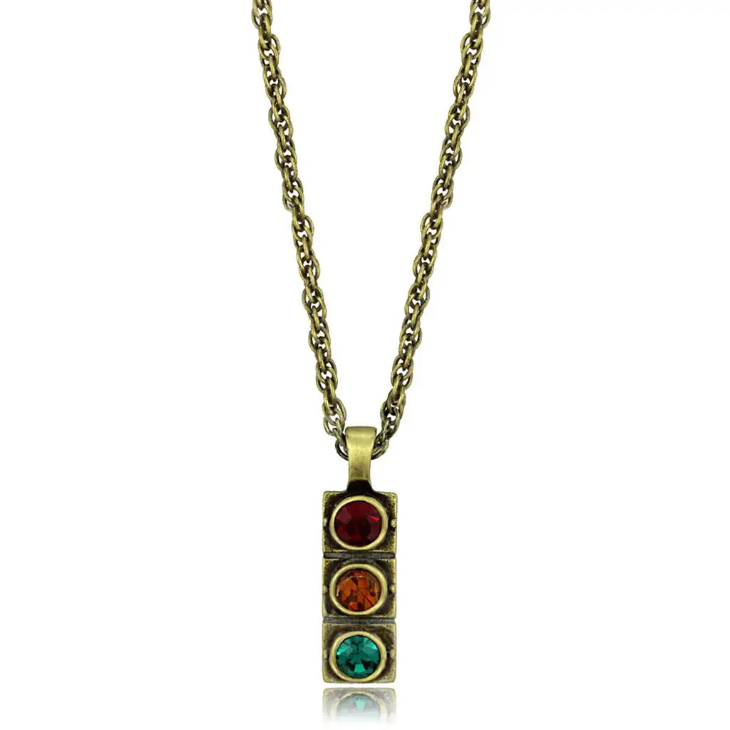 Alamode Antique Copper Brass Chain Pendant with Top Grade Crystal in Multi Color - Alamode - Flyclothing LLC