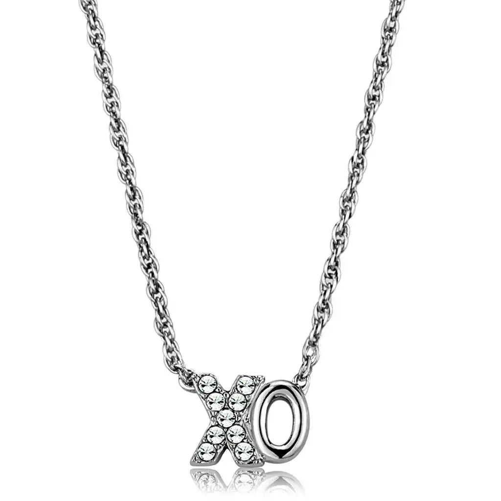 Alamode Rhodium Brass Necklace with Top Grade Crystal in Clear - Alamode - Flyclothing LLC