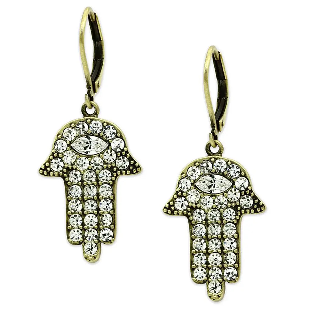 Alamode Antique Copper Brass Earrings with Top Grade Crystal in Clear - Alamode - Flyclothing LLC