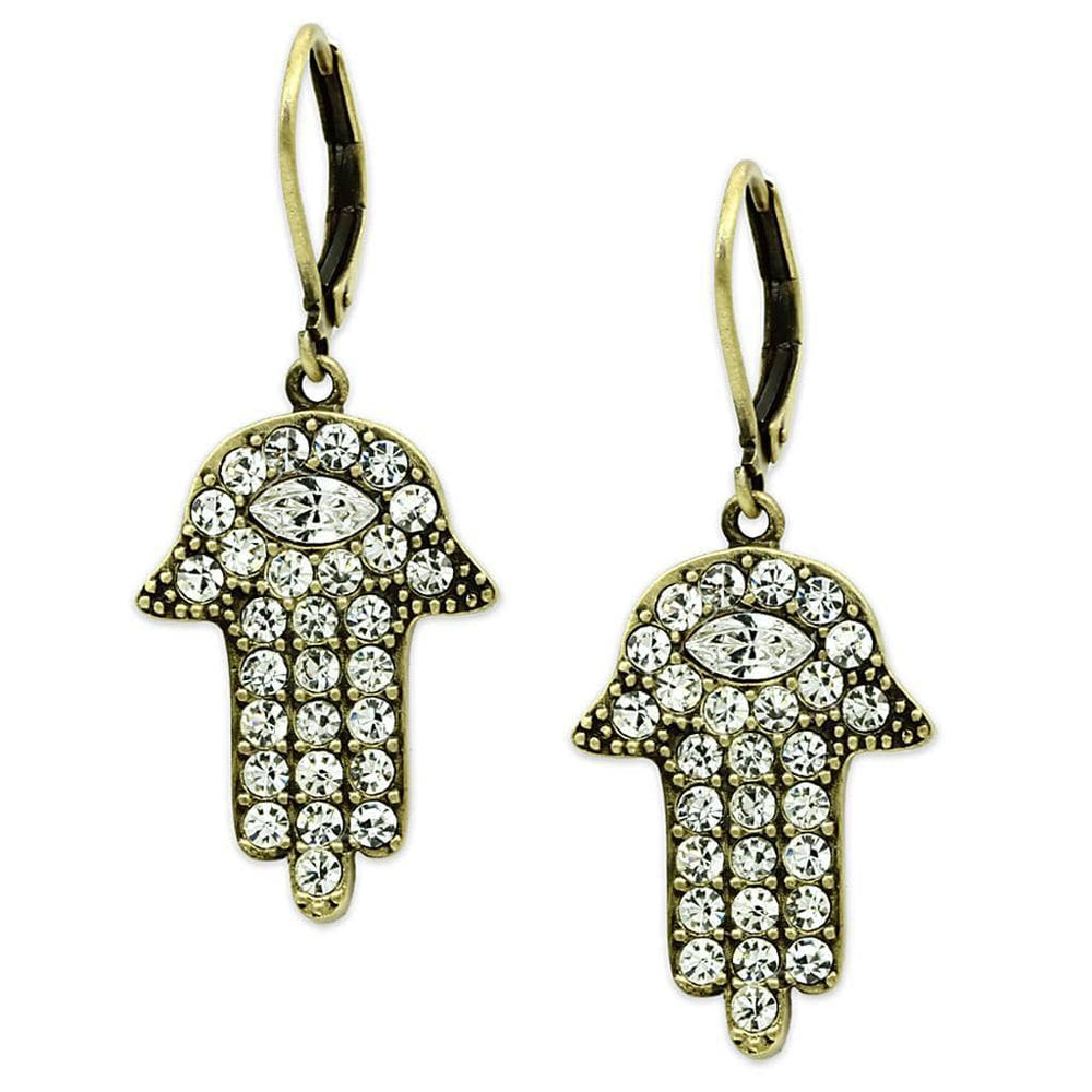 Alamode Antique Copper Brass Earrings with Top Grade Crystal in Clear - Alamode