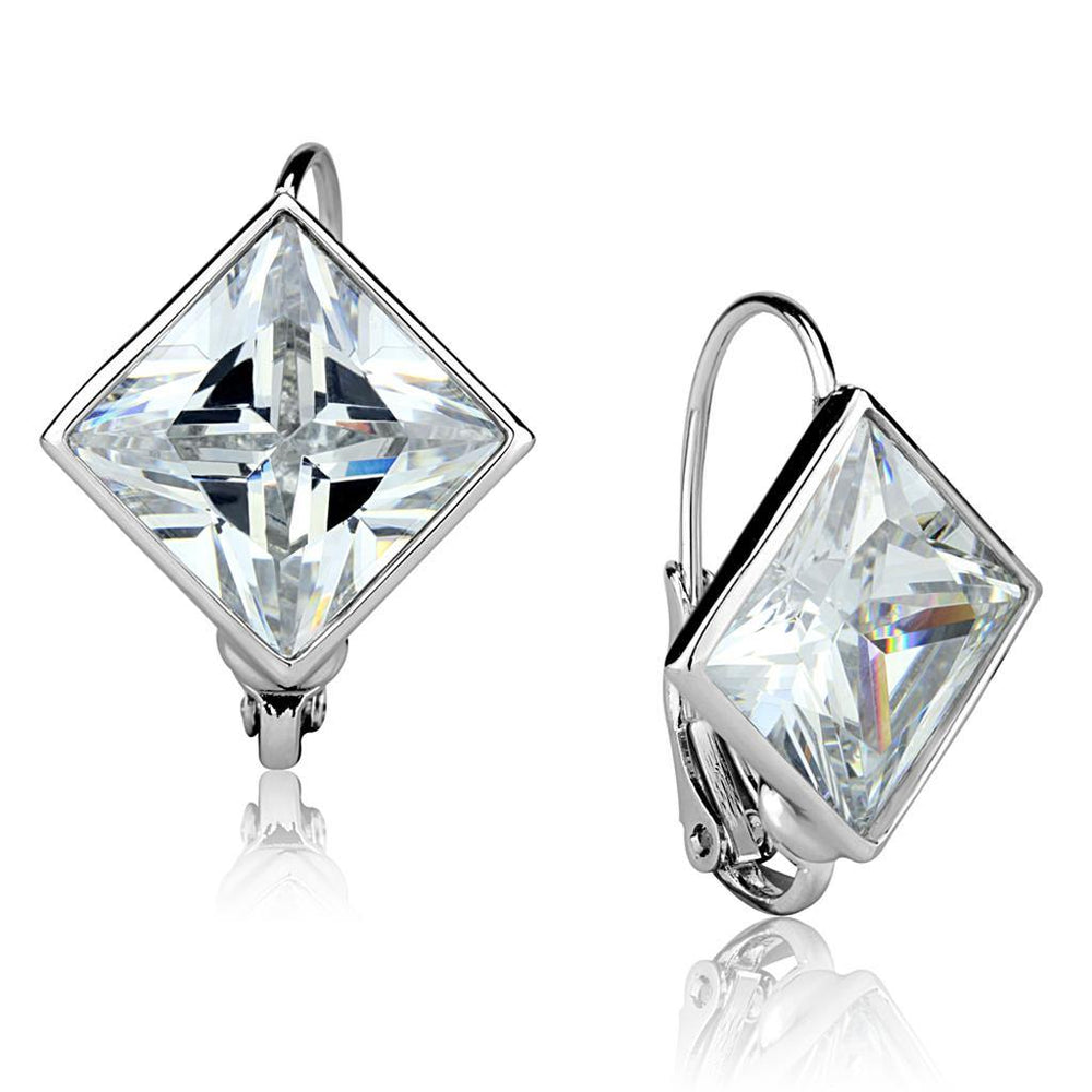 Alamode Rhodium Brass Earrings with AAA Grade CZ in Clear - Alamode