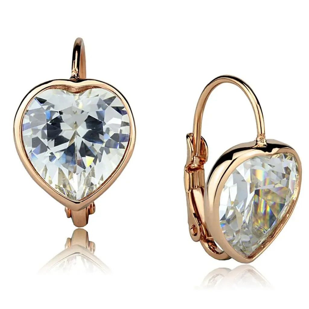 Alamode Rose Gold Brass Earrings with AAA Grade CZ in Clear - Alamode - Flyclothing LLC