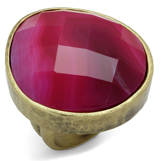 Alamode Antique Copper Brass Ring with Synthetic Onyx in Fuchsia