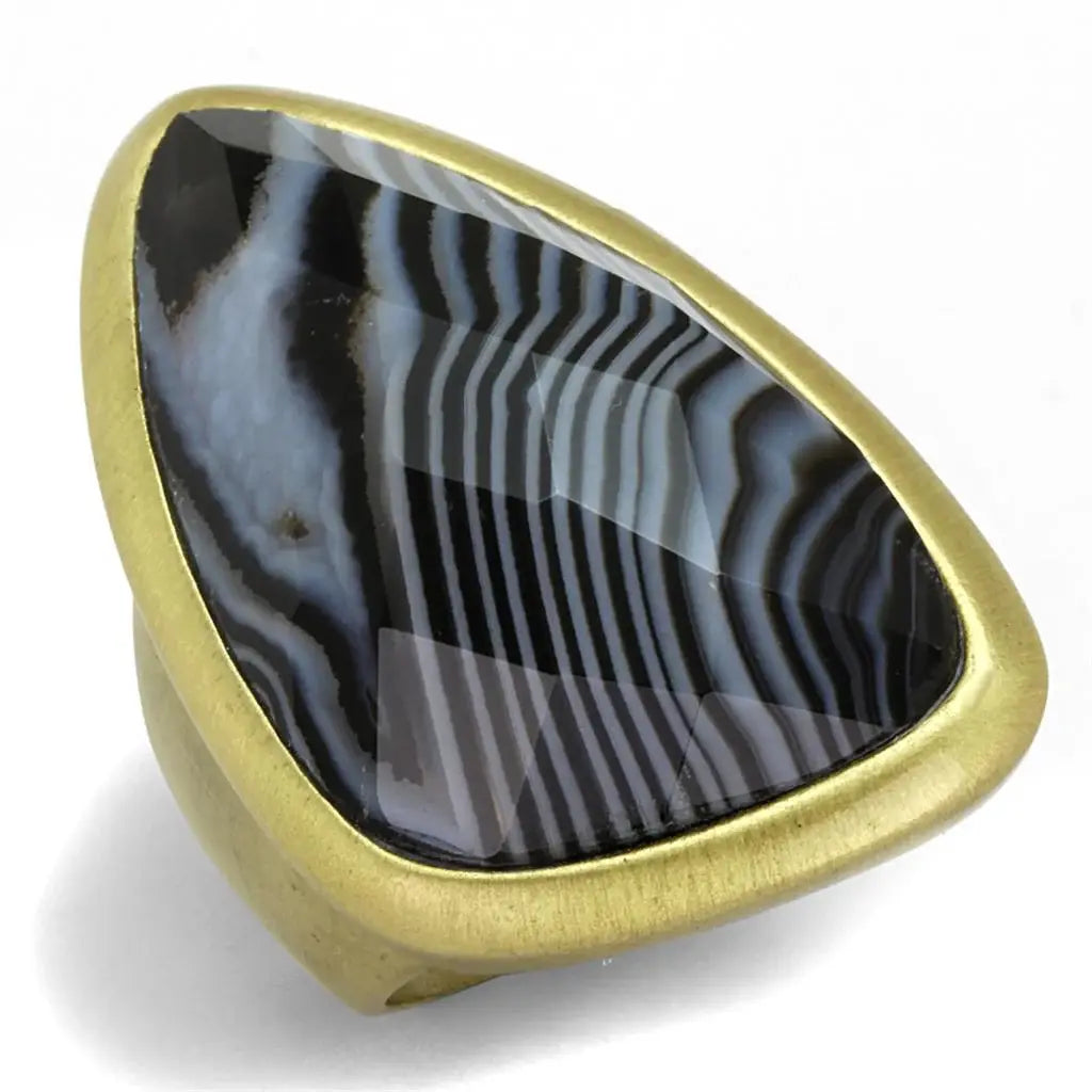 Alamode Antique Copper Brass Ring with Synthetic Onyx in Jet - Alamode - Flyclothing LLC