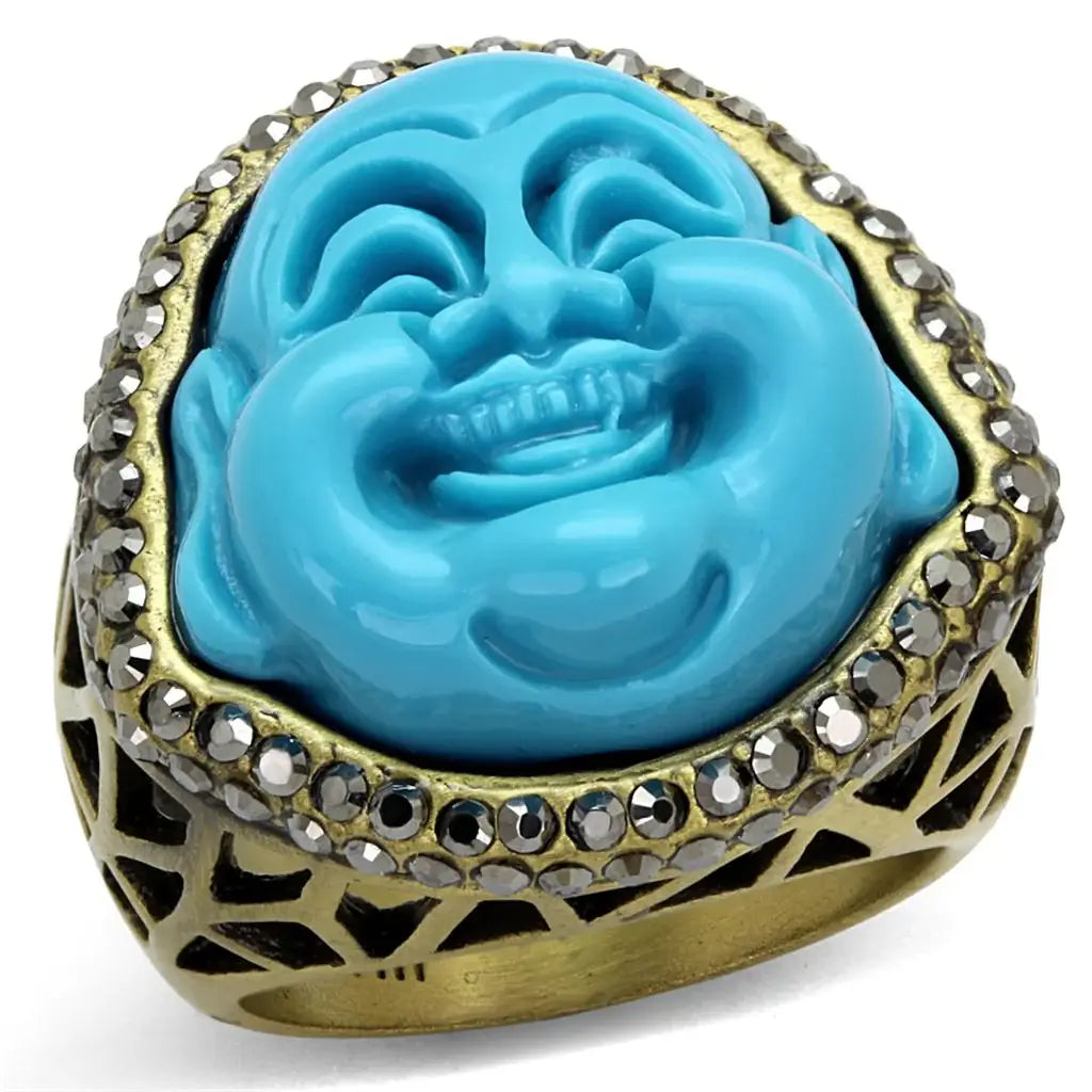 Alamode Antique Copper Brass Ring with Synthetic Synthetic Stone in Capri Blue - Alamode - Flyclothing LLC