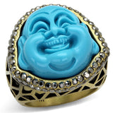 Alamode Antique Copper Brass Ring with Synthetic Synthetic Stone in Capri Blue - Alamode