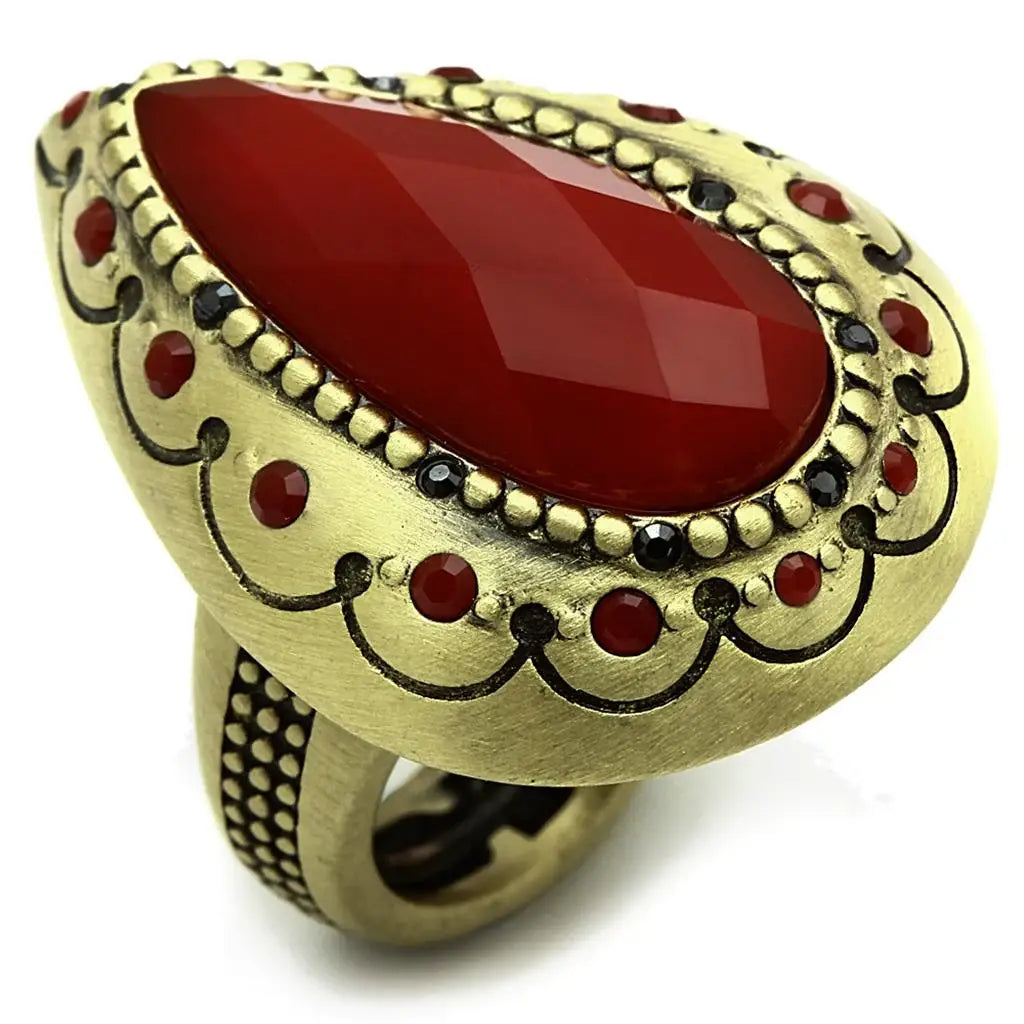 Alamode Antique Copper Brass Ring with Synthetic Synthetic Stone in Siam - Alamode - Flyclothing LLC