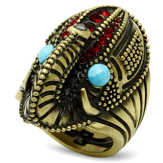Alamode Antique Copper Brass Ring with Synthetic Synthetic Stone in Sea Blue