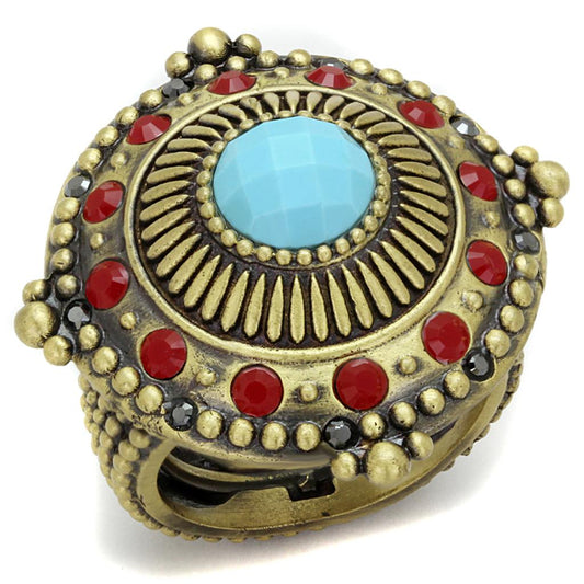 Alamode Antique Copper Brass Ring with Synthetic Turquoise in Turquoise