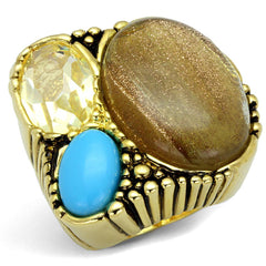 Alamode Gold Brass Ring with Synthetic Synthetic Rutile in Topaz - Alamode