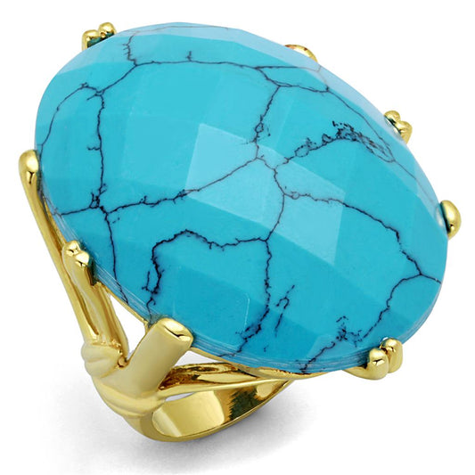 Alamode Gold Brass Ring with Synthetic Turquoise in Turquoise