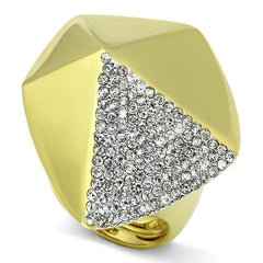 Alamode Gold+Rhodium Brass Ring with Top Grade Crystal in Clear - Alamode