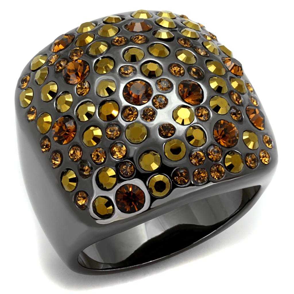 Alamode TIN Cobalt Black Brass Ring with Top Grade Crystal in Multi Color