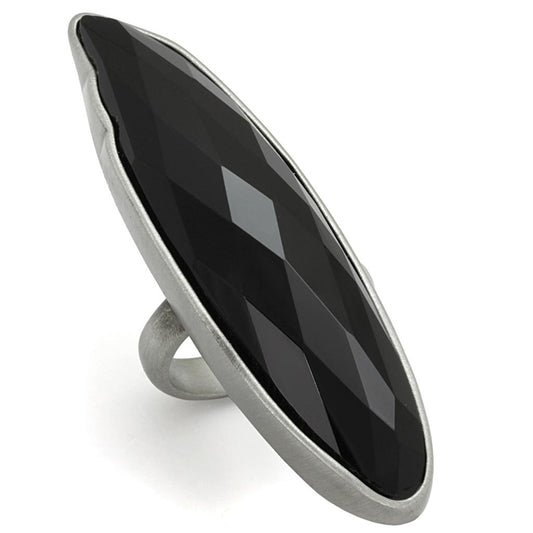 Alamode Antique Silver Brass Ring with Synthetic Onyx in Jet