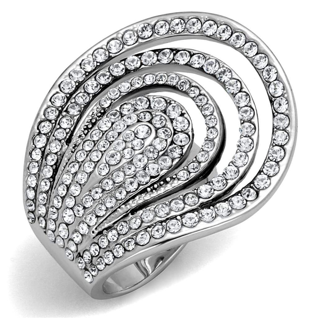 Alamode Rhodium Brass Ring with Top Grade Crystal in Clear - Alamode - Flyclothing LLC