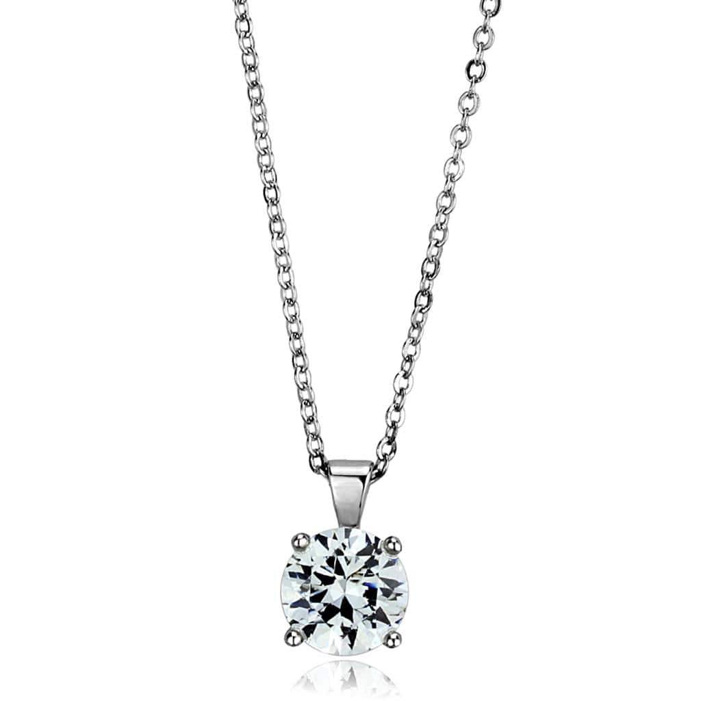 Alamode Rhodium Brass Chain Pendant with AAA Grade CZ in Clear