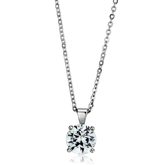 Alamode Rhodium Brass Chain Pendant with AAA Grade CZ in Clear