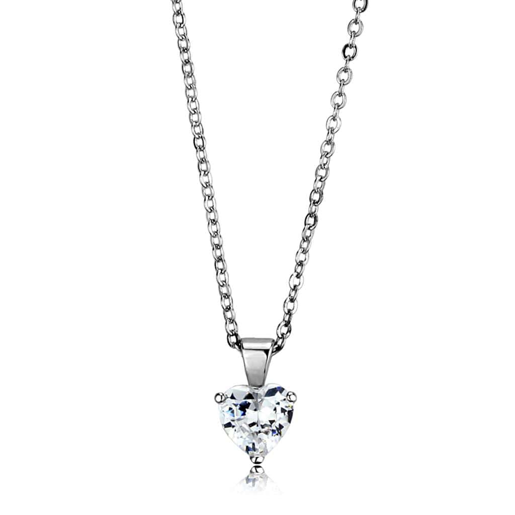Alamode Rhodium Brass Chain Pendant with AAA Grade CZ in Clear - Alamode - Flyclothing LLC