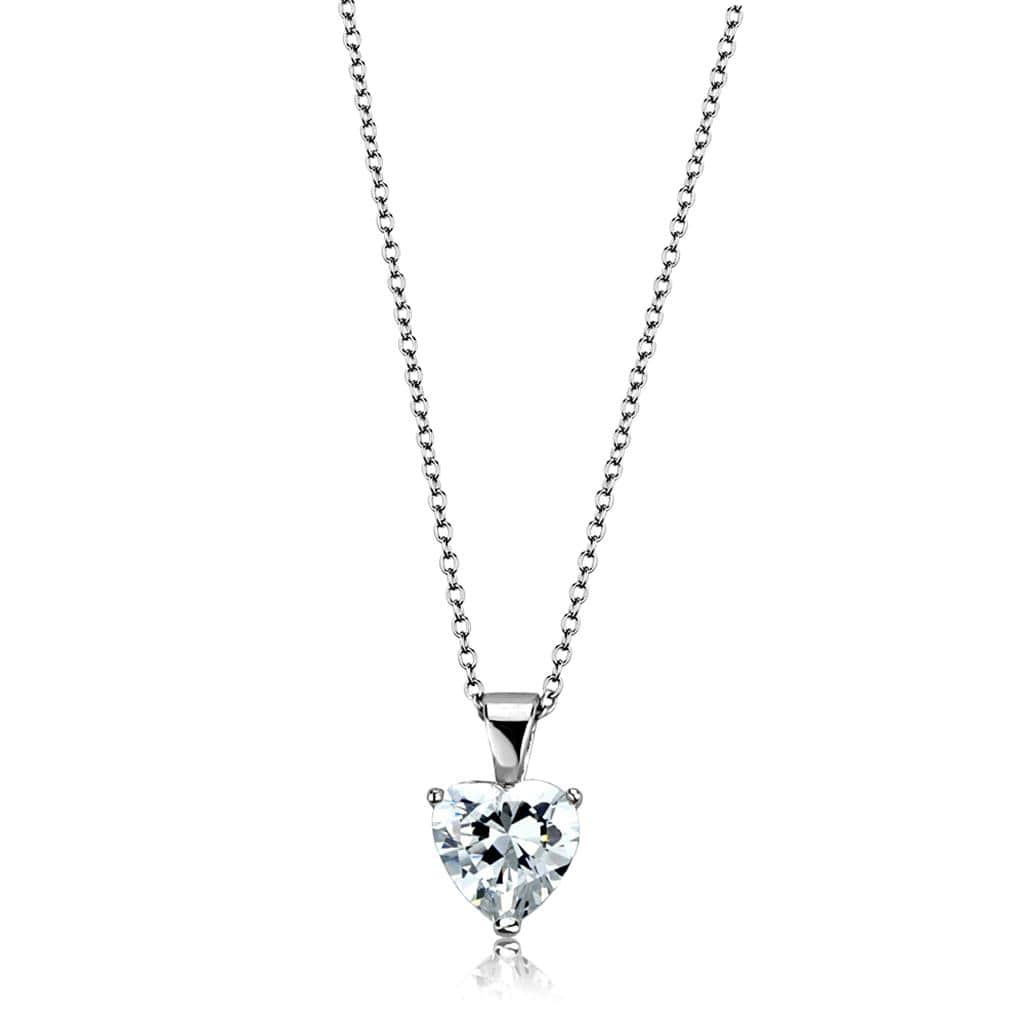 Alamode Rhodium Brass Chain Pendant with AAA Grade CZ in Clear - Alamode - Flyclothing LLC