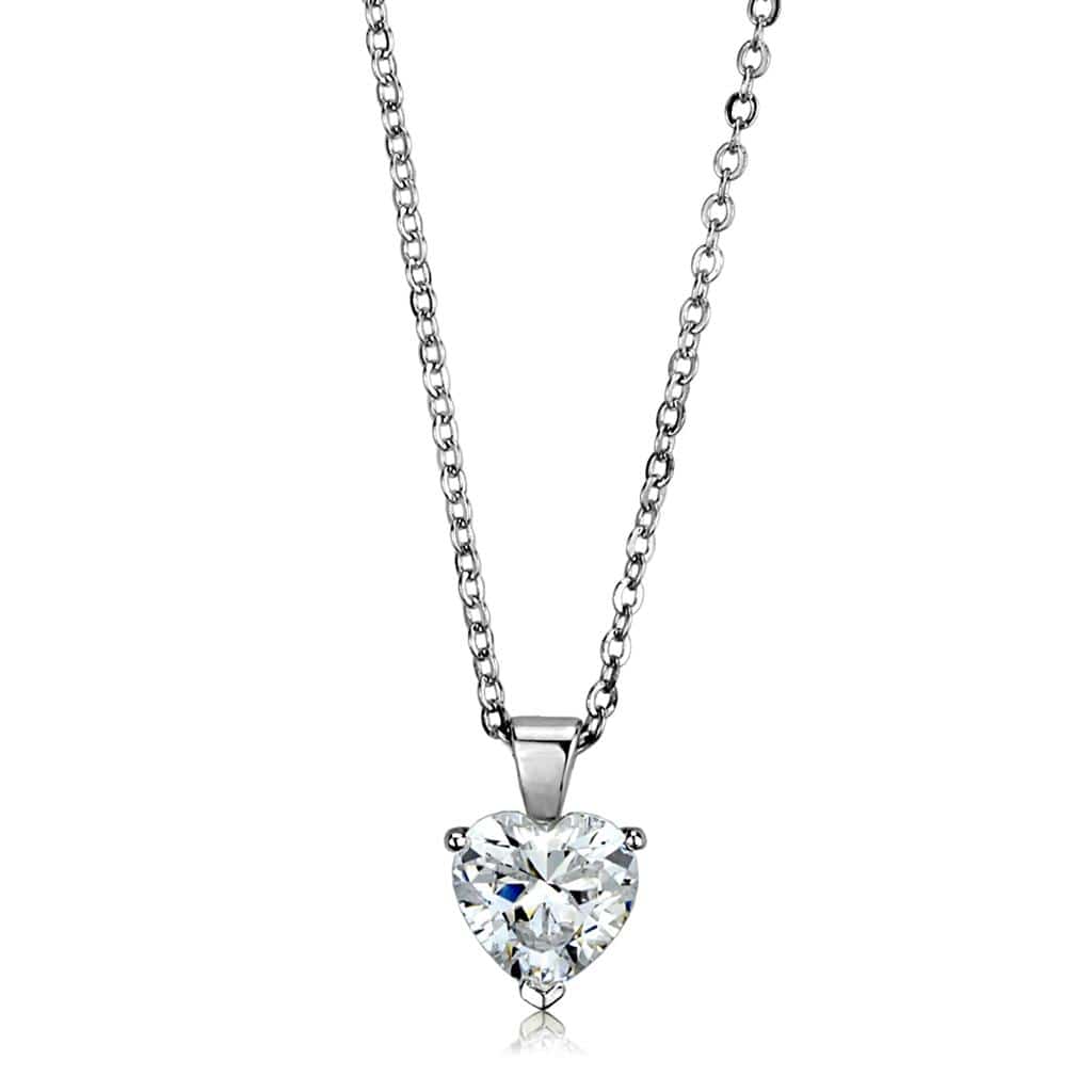 Alamode Rhodium Brass Chain Pendant with AAA Grade CZ in Clear - Alamode - Flyclothing LLC