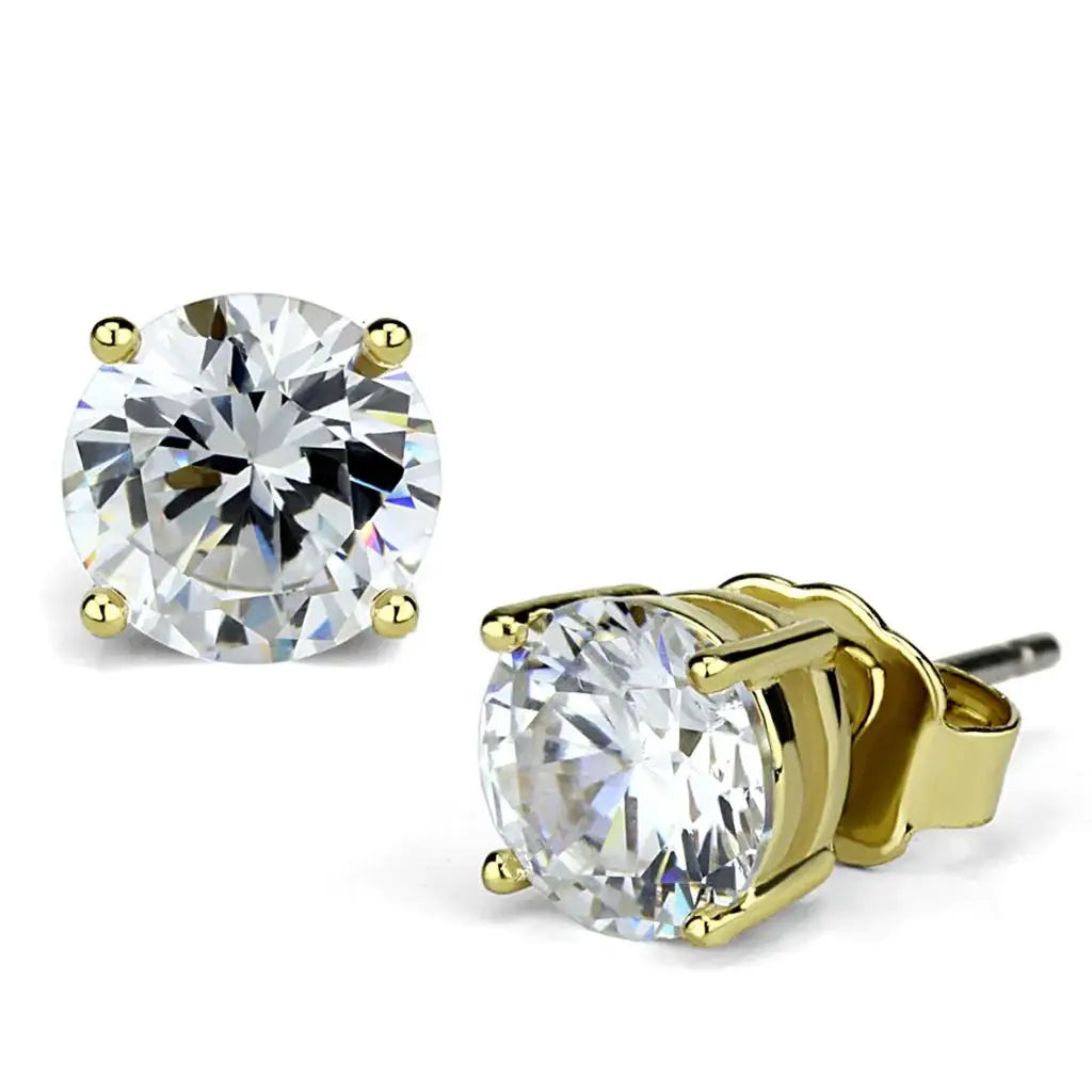 Alamode Gold Brass Earrings with AAA Grade CZ in Clear - Alamode - Flyclothing LLC