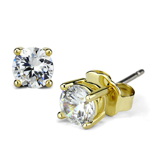 Alamode Gold Brass Earrings with AAA Grade CZ in Clear