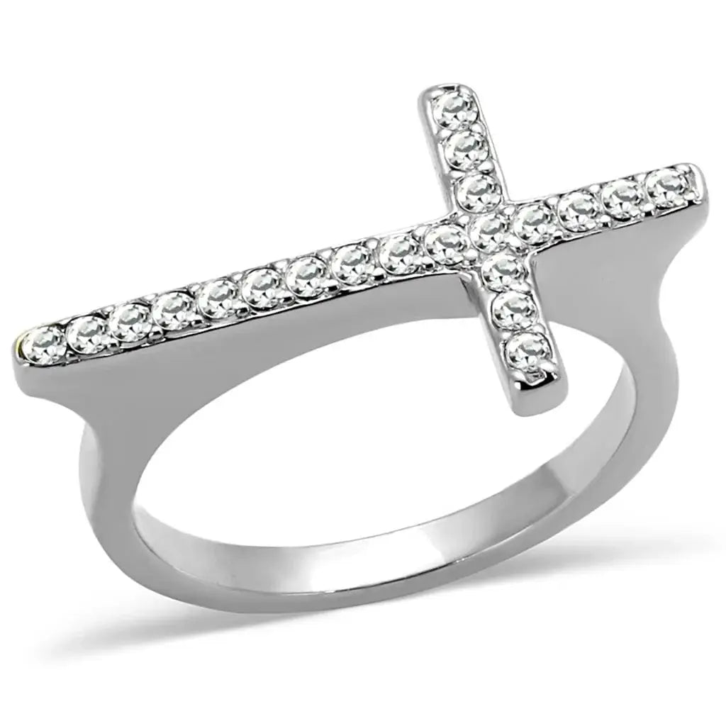 Alamode Rhodium Brass Ring with Top Grade Crystal in Clear - Alamode - Flyclothing LLC