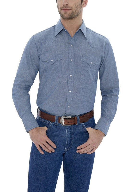 Ely Cattleman Mens L/S Chambray Snap Shirt - Flyclothing LLC