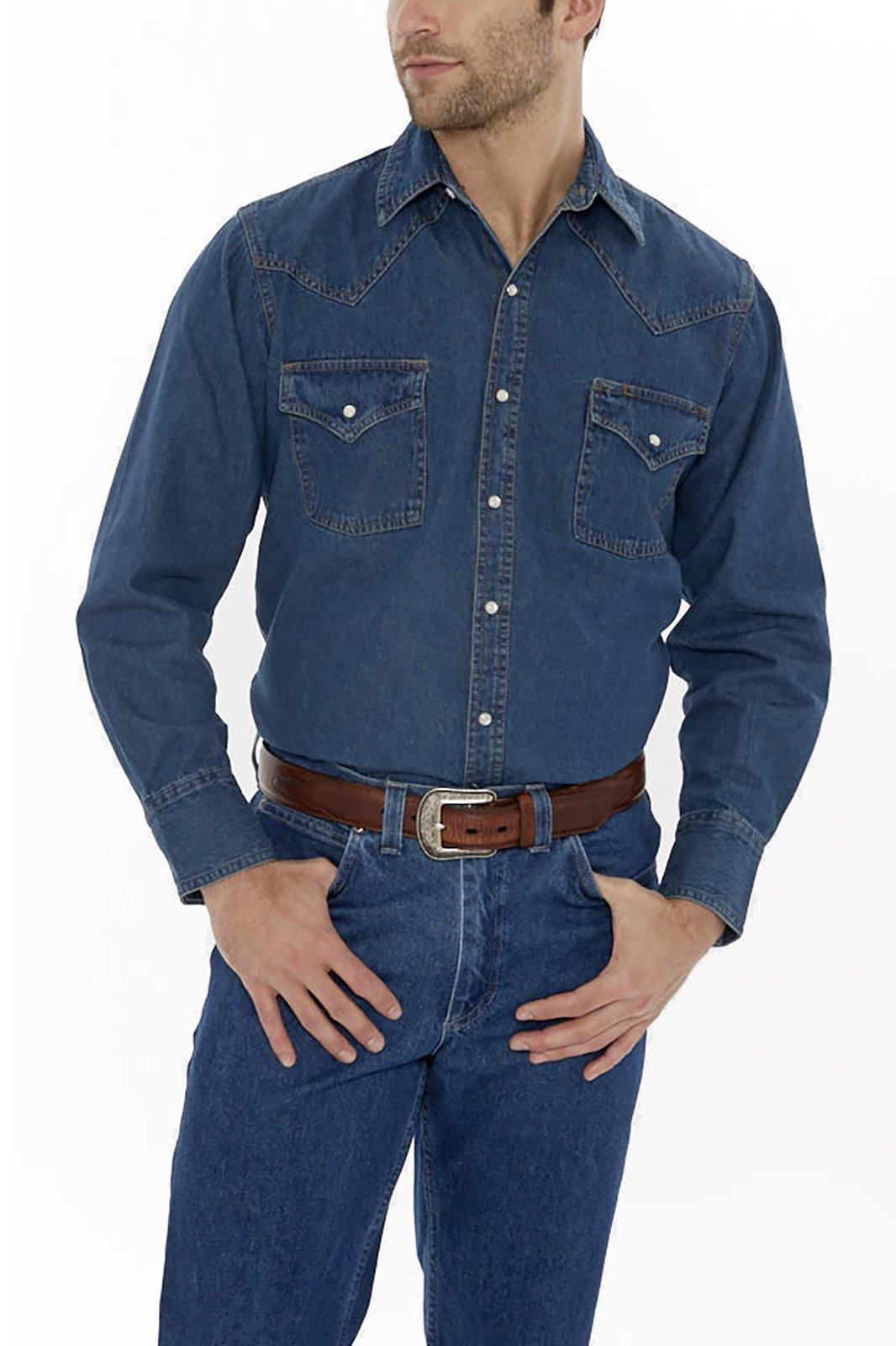 Ely Cattleman Mens L/S Stonewashed Denim Snap Shirt - Flyclothing LLC
