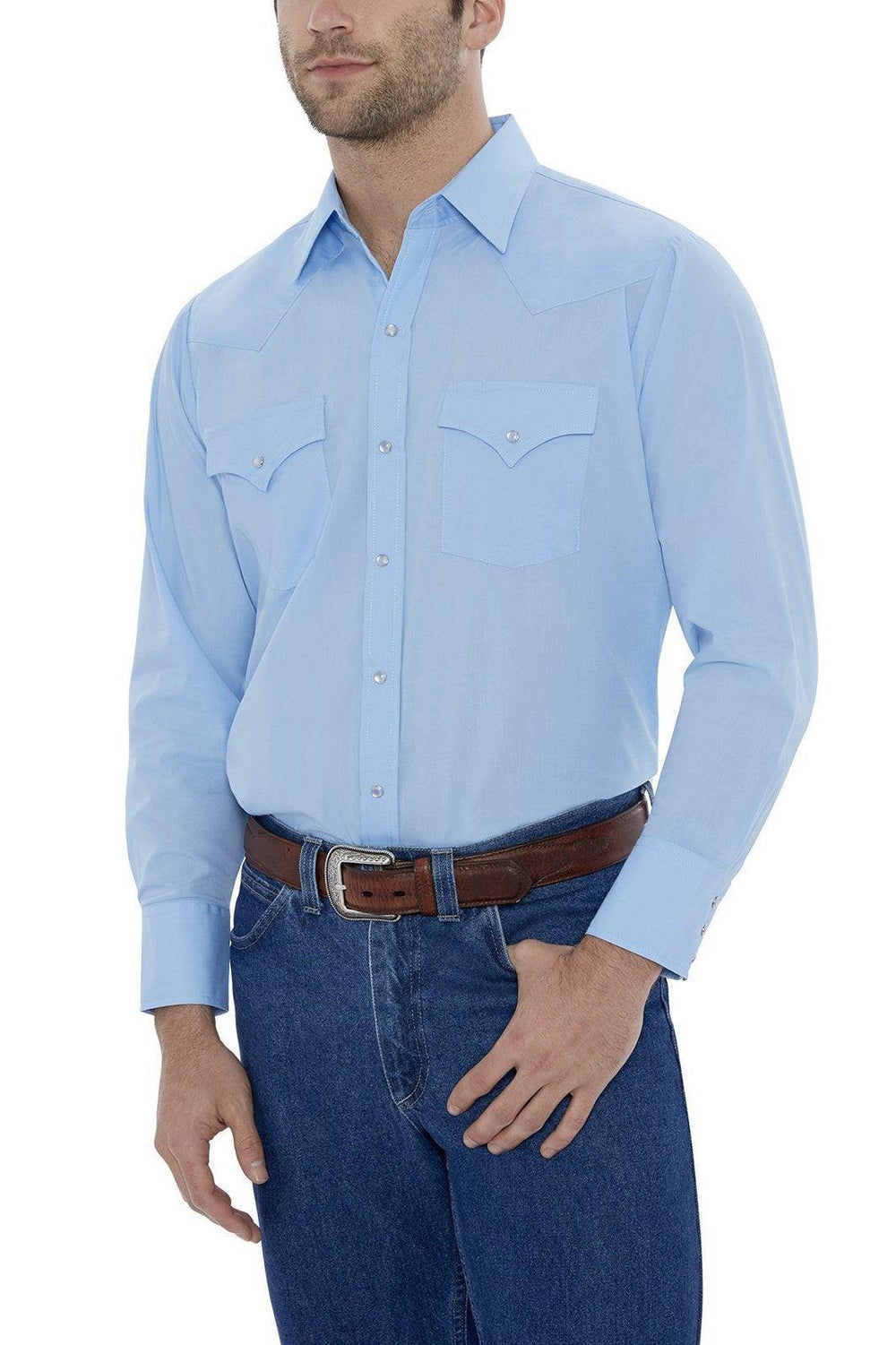 Ely Cattleman Mens L/S Blue Solid Snap Shirt - Ely Cattleman