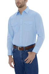 Ely Cattleman Mens L/S Blue Solid Snap Shirt - Ely Cattleman