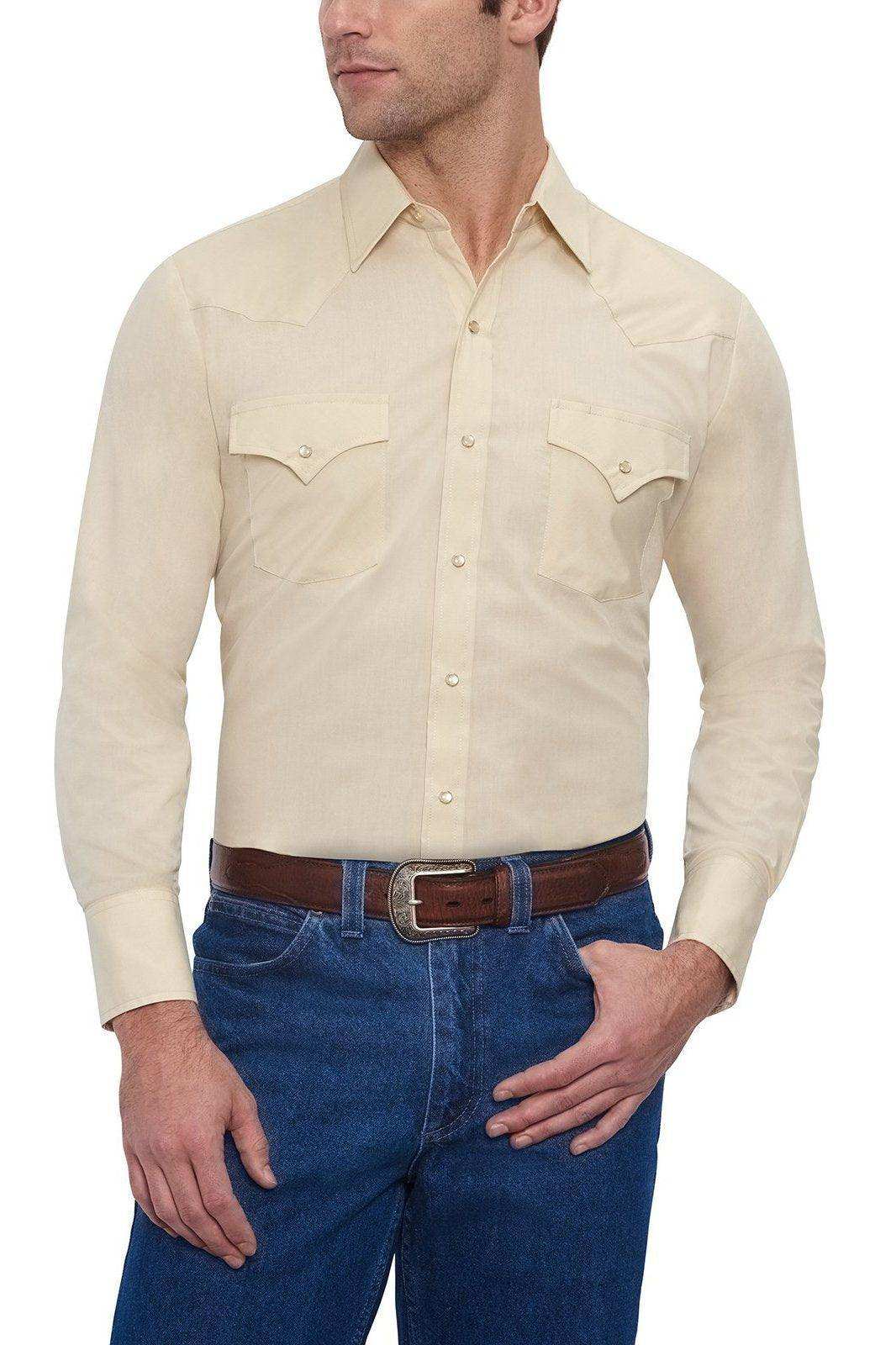 Ely Cattleman Mens L/S Ecru Solid Snap Shirt - Ely Cattleman - Flyclothing LLC