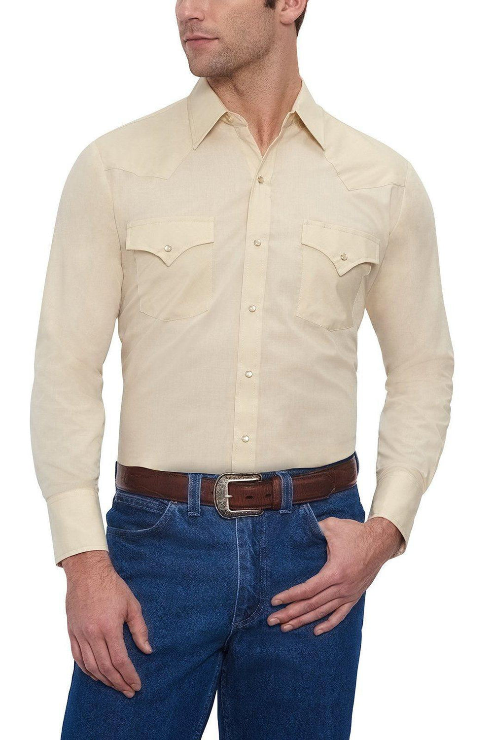 Ely Cattleman Mens L/S Ecru Solid Snap Shirt - Ely Cattleman
