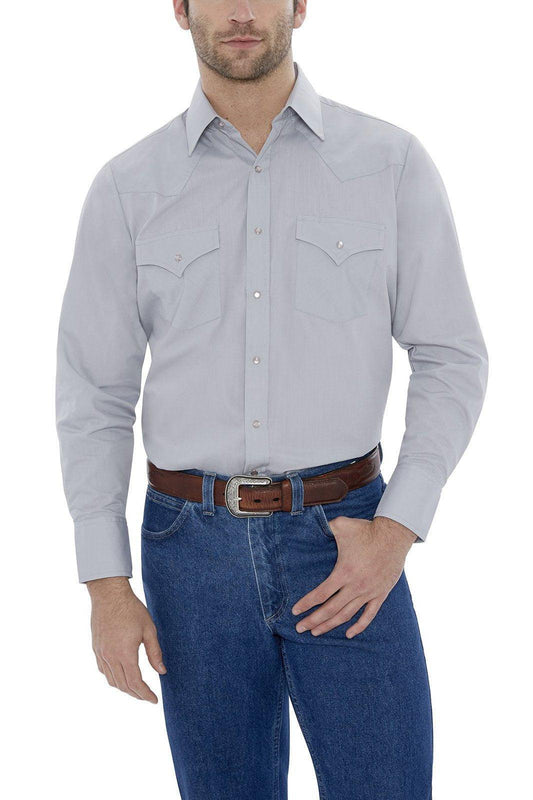Ely Cattleman Mens L/S Grey Solid Snap Shirt - Ely Cattleman